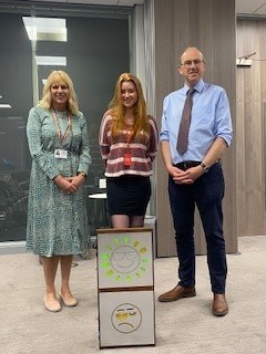 Work experience student Pacha Pritchard meets Llyr Gruffudd AM and Carolyn Thomas AM